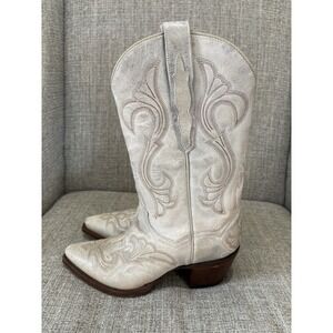 Dan Post Frost Bite Snip Toe Embroidered Western Boots Cream Sz 6.5